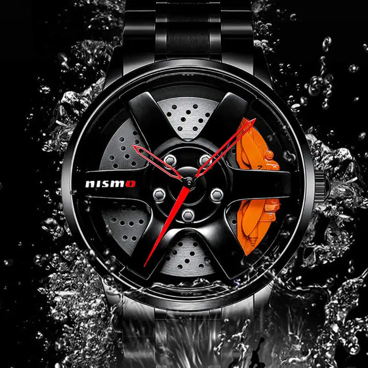 Car Wheel Watch with Stainless Steel Strap